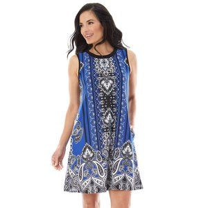 Women's AB Studio Print Summer Swing Dress Blue Black White Size L New With Tag!